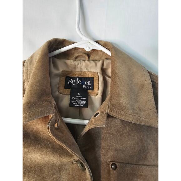 Style & Co Petite Leather Tan jacket size Small - Picture 4 of 7